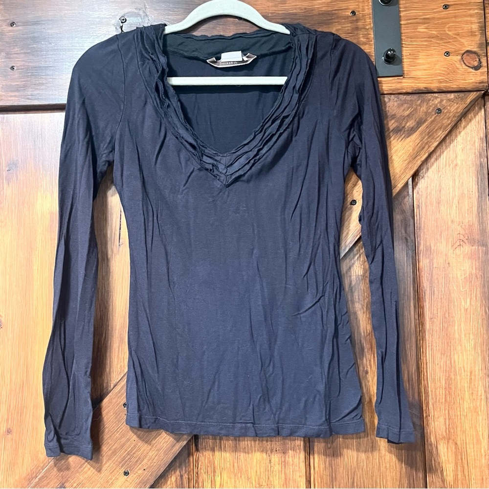 To The Max Long Sleeve Ruffle Neckline Top